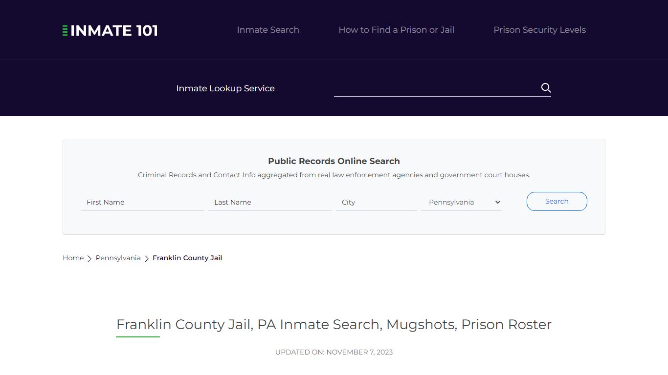 Franklin County Jail, PA Inmate Search, Mugshots, Prison Roster